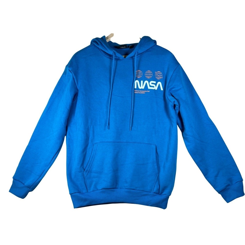 Hyper‎ Space NASA Space Shuttle Graphic Hoodie Blue Small Mens Sweatshirt 1958